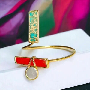 🆕️Turkish 18K Gold Plated Gemstone Artisan Exclusive Adjustable Bangle Bracelet